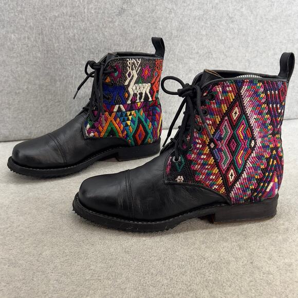 Teysha  Guatemalan Leather Embroidered Ankle Boot - Black - Women size 6.5 - Picture 6 of 12